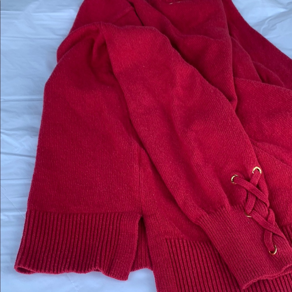 - Michael Kors Red Crew Neck Sweater with Criss-Cross Sleeves - Picture 7 of 7